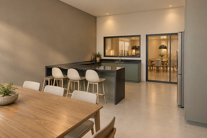 Cozinha e jantar — iluminação noturna — Projeto BC