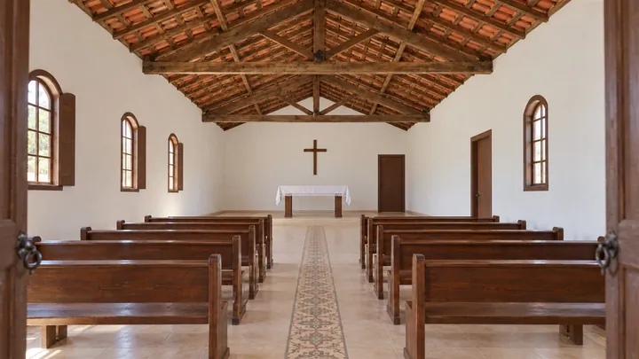 Nave da capela, da entrada para o altar — Projeto Igreja Pousada