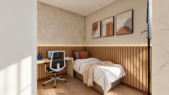 Quarto — renderização do projeto Vista do Vale, Electo Maciel Construtora