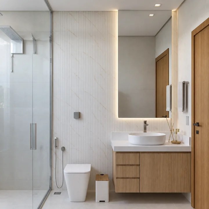 Banheiro — revestimento claro — Projeto Y&P