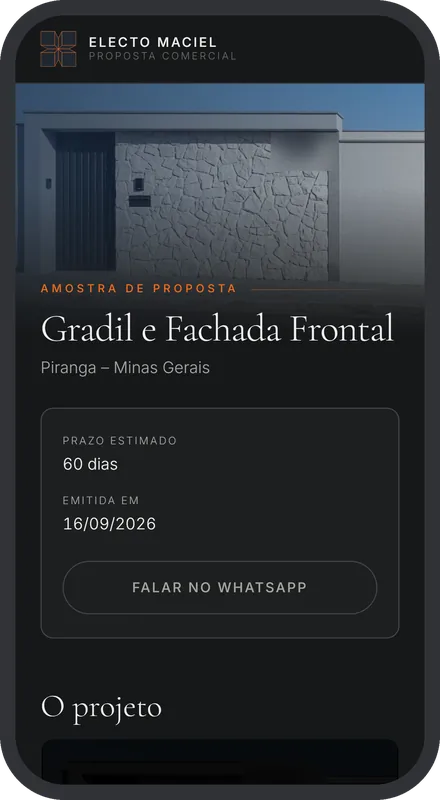 Proposta de gradil e fachada frontal no celular